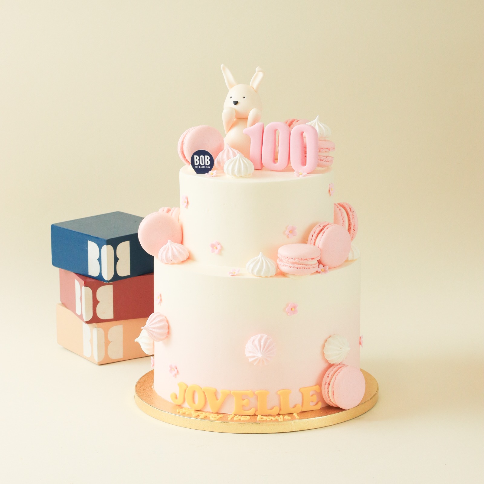 Shy Rabbit Bunny Cake in Pastel Pink Ombre and Macarons